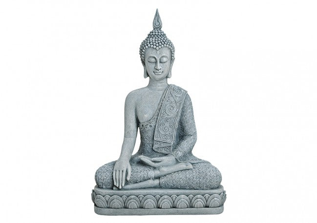 Thai Buddha Figur sitzend Feng Shui Statue in grau aus Poly 39 cm
