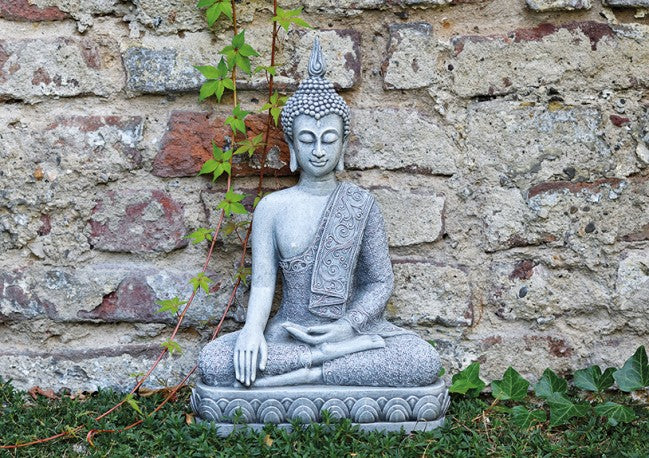 Thai Buddha Figur sitzend Feng Shui Statue in grau aus Poly 39 cm