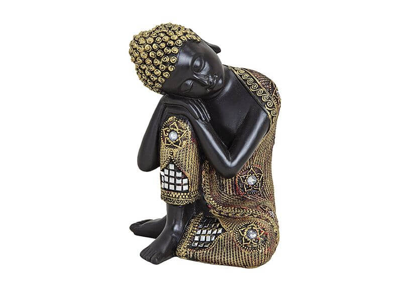 Buddha Figur Thai – Schwarz-Gold, 17 cm | Feng Shui Statue & Meditation Deko