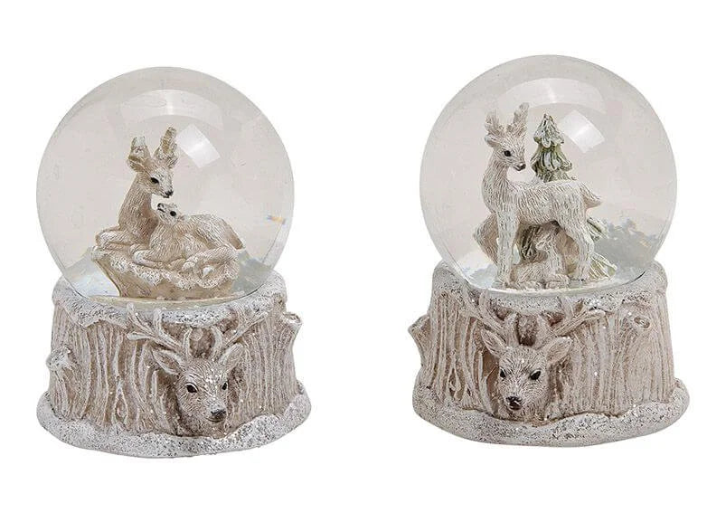 Schneekugel Hirsch Motiv aus Poly Weiß Deko Weihnachten Winter