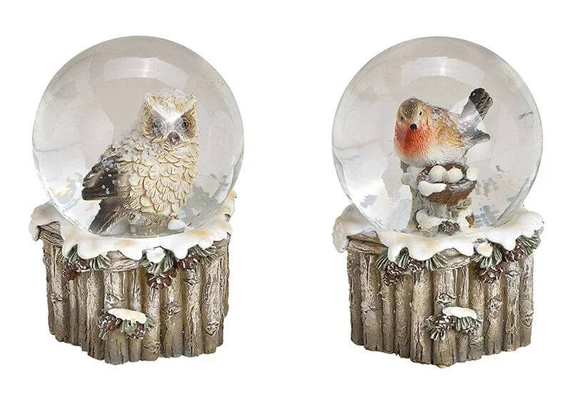 Schneekugel Vogel, Eule Dekor aus Poly, Glas Grau Weihnachten Deko Winter