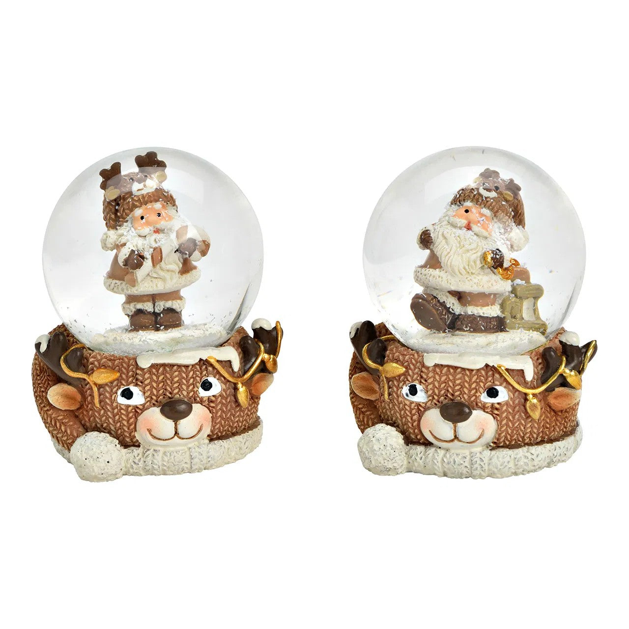 Schneekugel Bär mit Nikolaus Dekor aus Poly/Glas, Braun Deko Weihnachten Winter