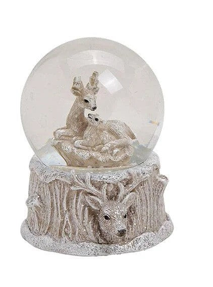 Schneekugel Hirsch Motiv aus Poly Weiß Deko Weihnachten Winter