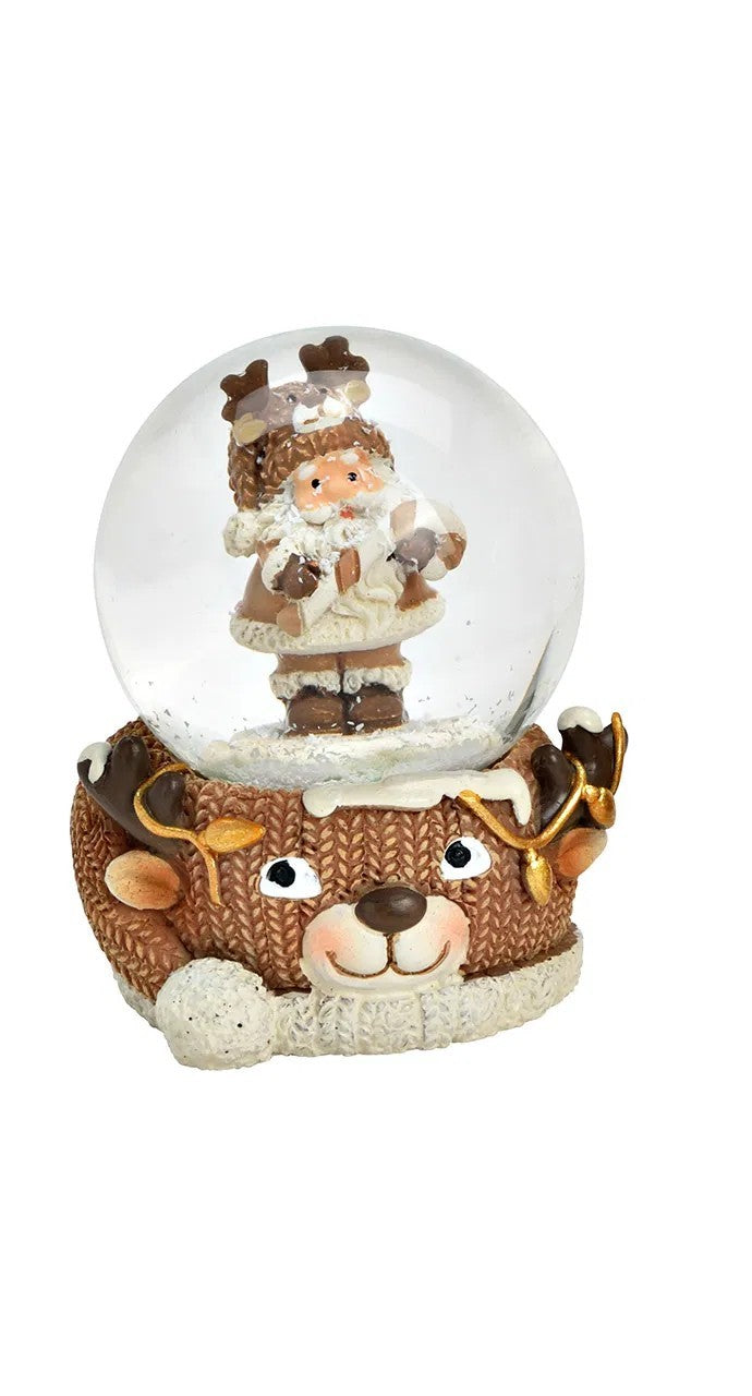 Schneekugel Bär mit Nikolaus Dekor aus Poly/Glas, Braun Deko Weihnachten Winter