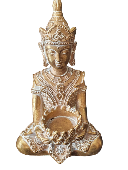 Buddha Figur sitzend gold mit Teelichthalter h=19cm