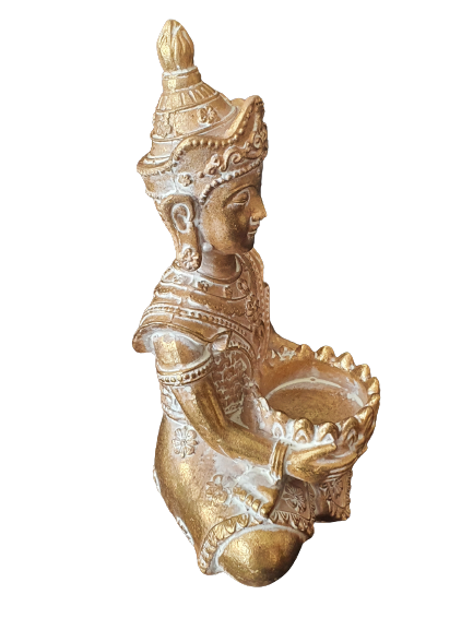 Buddha Figur sitzend gold mit Teelichthalter h=19cm