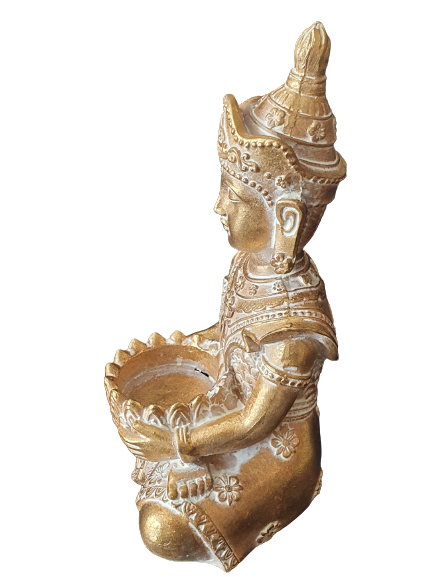 Buddha Figur sitzend gold mit Teelichthalter h=19cm