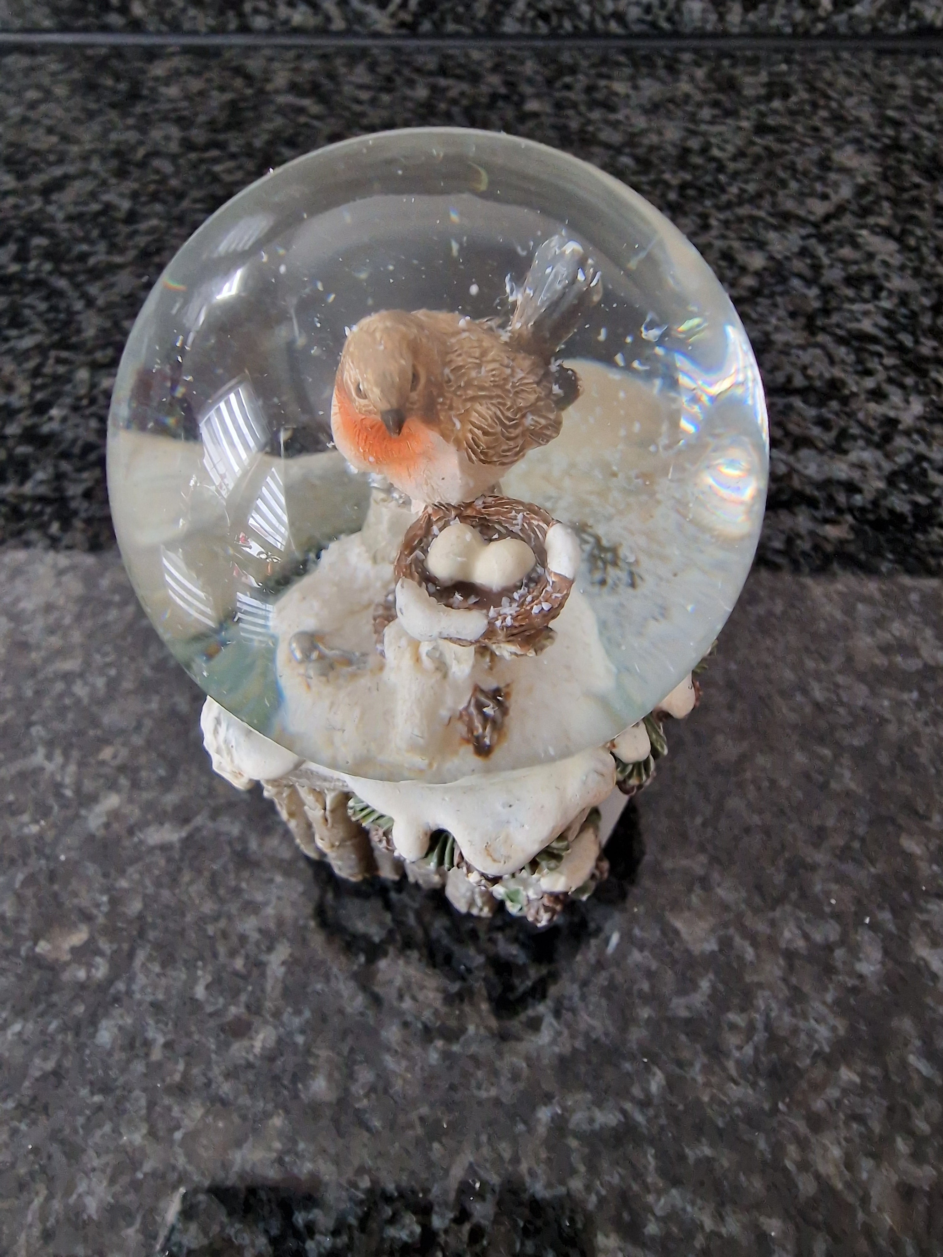 Schneekugel Vogel, Eule Dekor aus Poly, Glas Grau Weihnachten Deko Winter