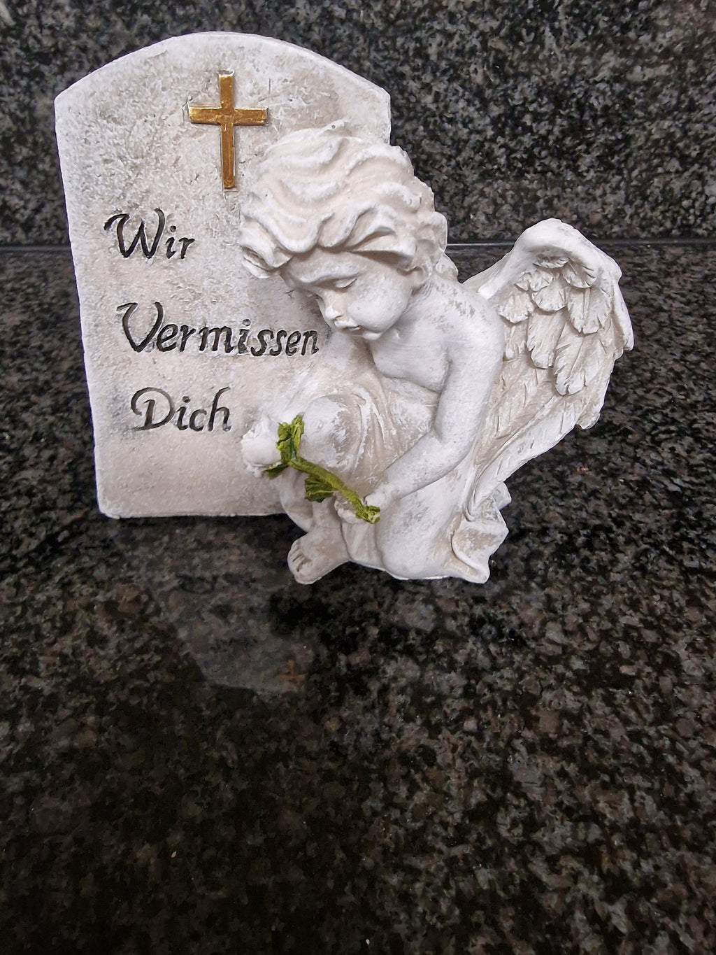 Grabschmuck Engel mit Spruch Wir vermissen dich