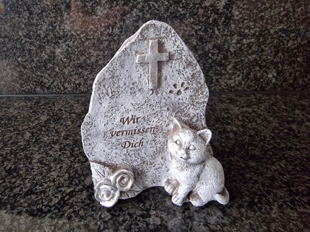 Grabschmuck Grabstein mit Hund oder Katze mit Spruch Wir vermissen Dich Trauer