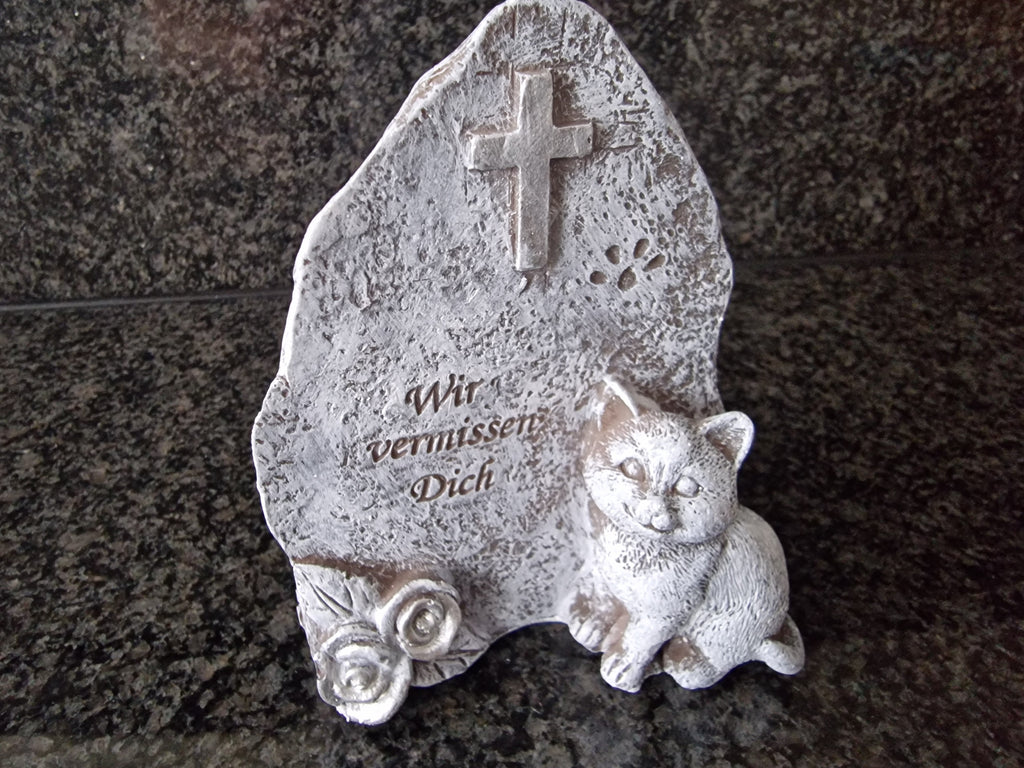 Grabschmuck Grabstein mit Hund oder Katze mit Spruch Wir vermissen Dich Trauer