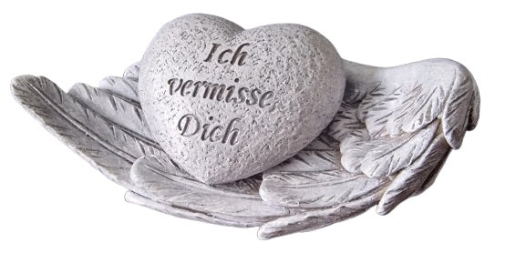 Grabschmuck Grabherz "Ich vermisse Dich" liegend auf Flügel