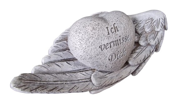 Grabschmuck Grabherz "Ich vermisse Dich" liegend auf Flügel