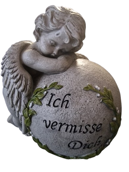 Grabschmuck Grabdeko Engel an Kugel 'Ich vermisse Dich'