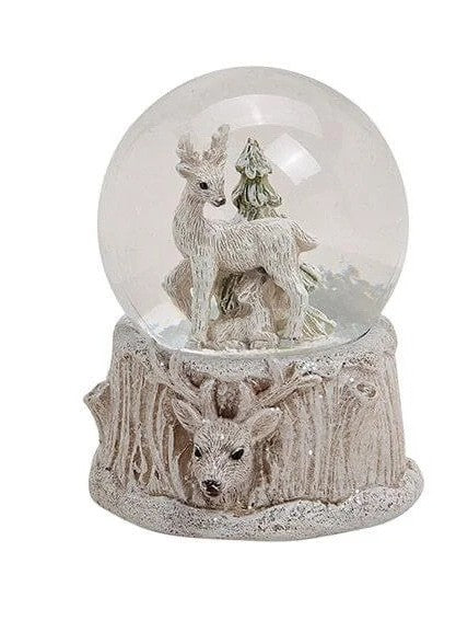 Schneekugel Hirsch Motiv aus Poly Weiß Deko Weihnachten Winter