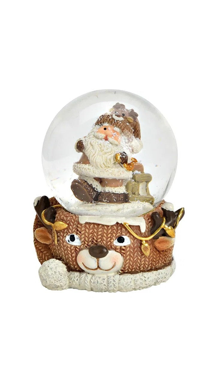 Schneekugel Bär mit Nikolaus Dekor aus Poly/Glas, Braun Deko Weihnachten Winter