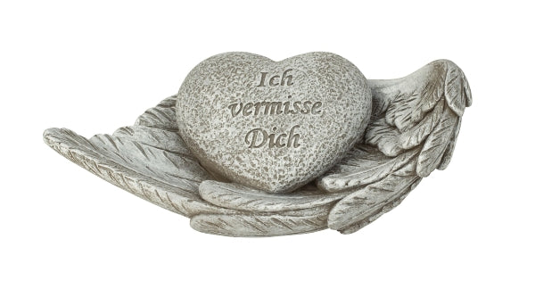 Grabschmuck Grabherz "Ich vermisse Dich" liegend auf Flügel