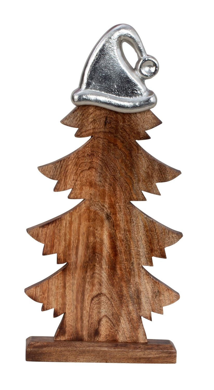 Holz-Weihnachtsbaum mit Metall-Mütze zum Stellen Weihnachten h=44cm b=20