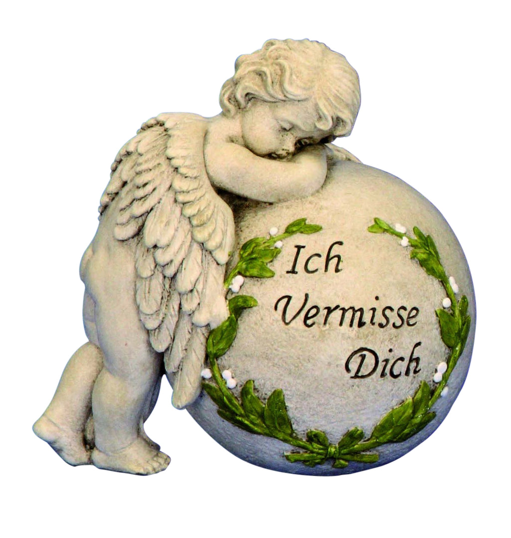 Grabschmuck Grabdeko Engel an Kugel 'Ich vermisse Dich'