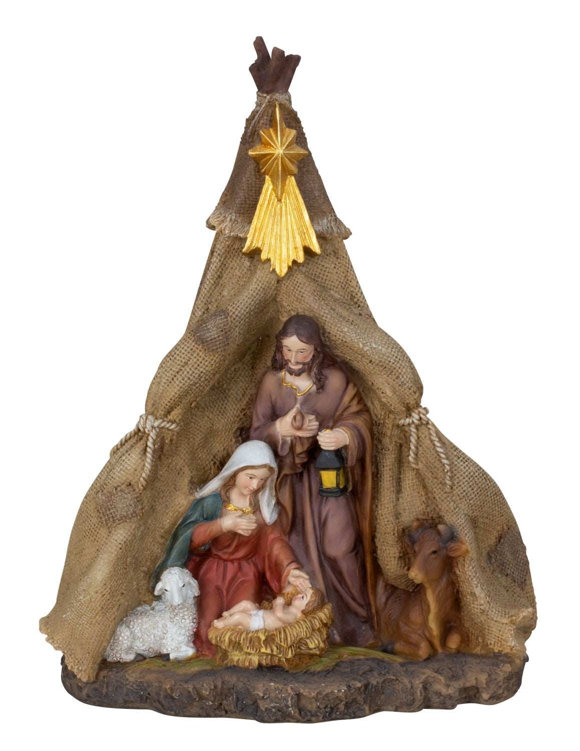 Krippe mit Josef, Maria, Jesus und ein Schaf Holz Krippe Weihnachtskrippe
