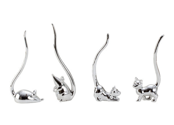 Ringhalter-Schmuck Katze & Mäuse verchromt h=17-20cm