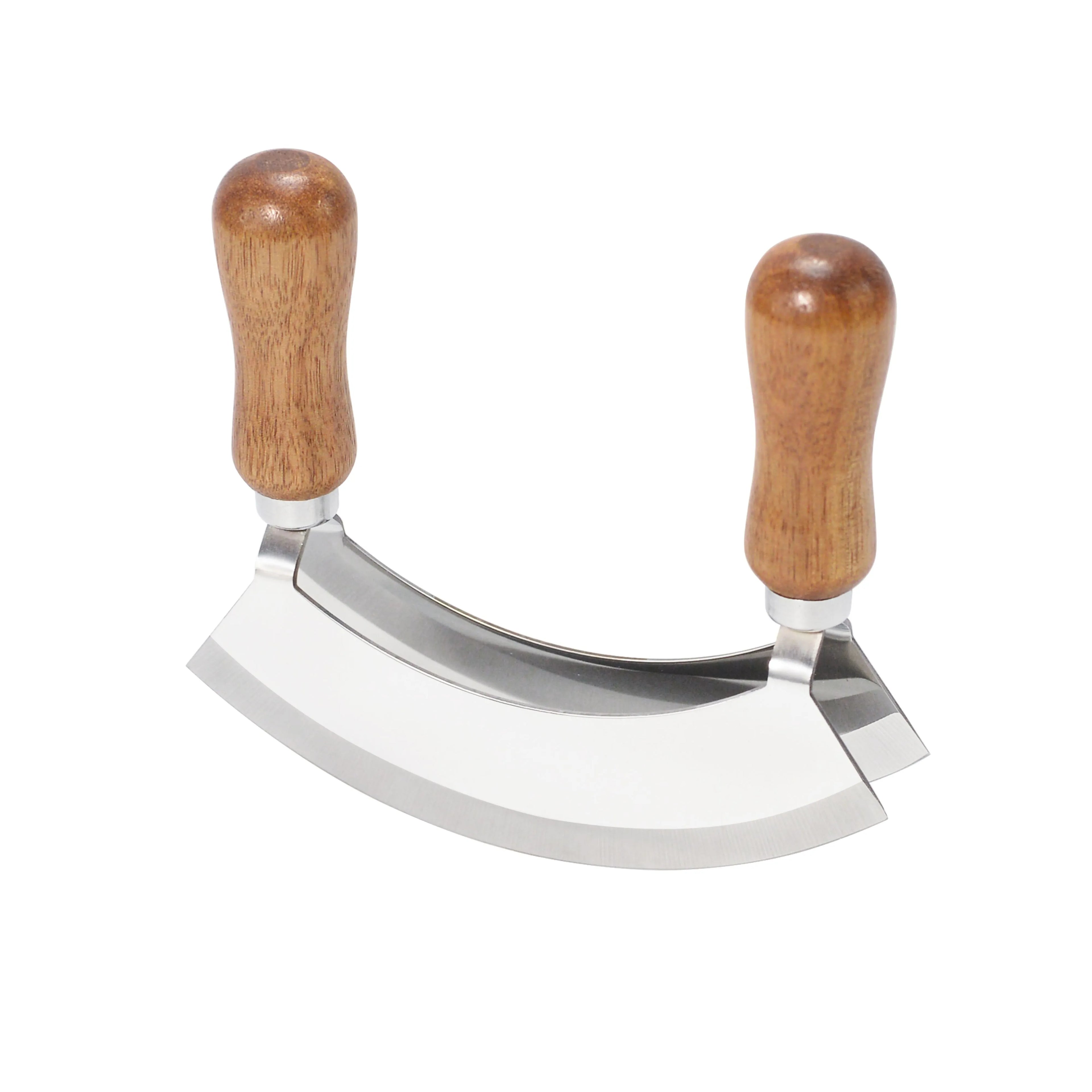 Kräuterbrett aus Akazienholz mit Doppelklinge Wiegemesser Edelstahl RukaDesign