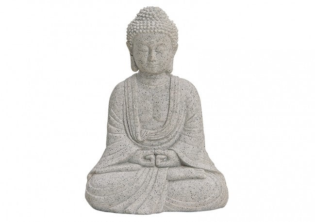Buddha Figur sitzend – Graue Dekofigur aus Poly, 13 cm | Meditation & Thai-Stil